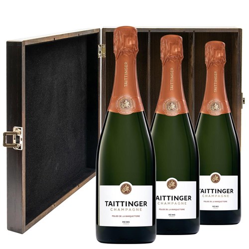 Taittinger Les Folies de la Marquetterie 75cl Treble Elm Wood Gift Boxed Champagne (3x75cl)